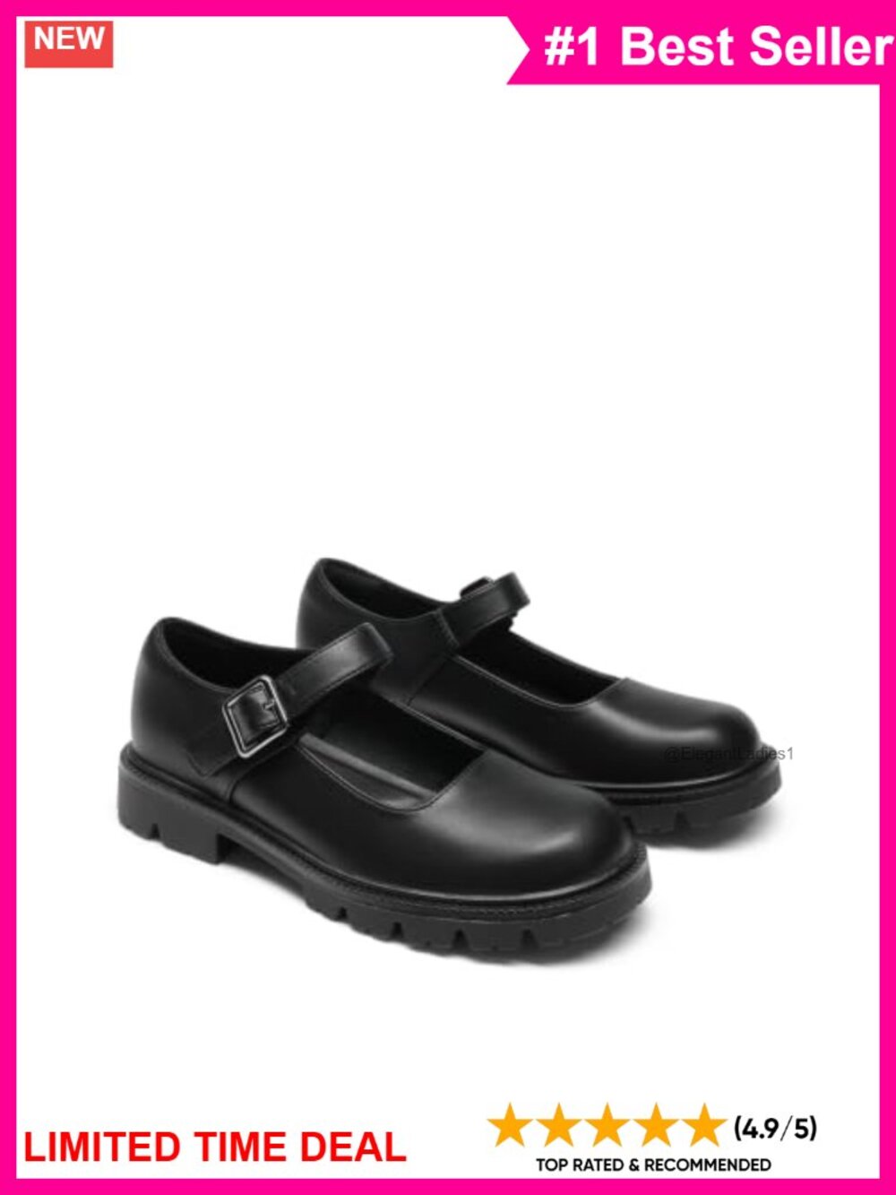 Chunky Mary Jane Flats Faux Leather Cushioned Buckle Comfort Shoes